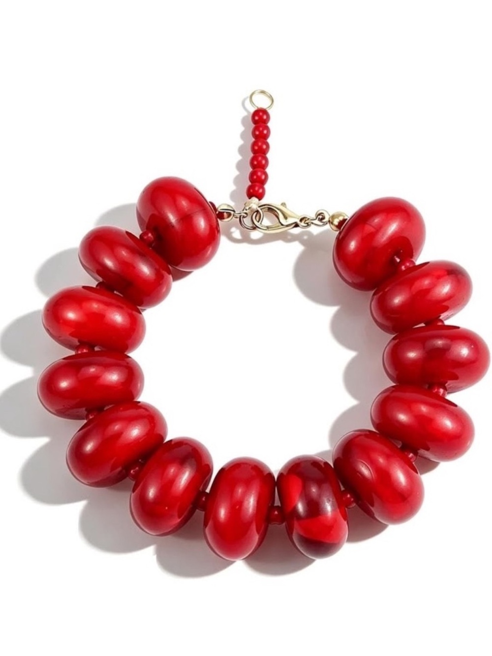 Red Cherry Beaded Statement Bracelet - Bold Women’s Jewelry